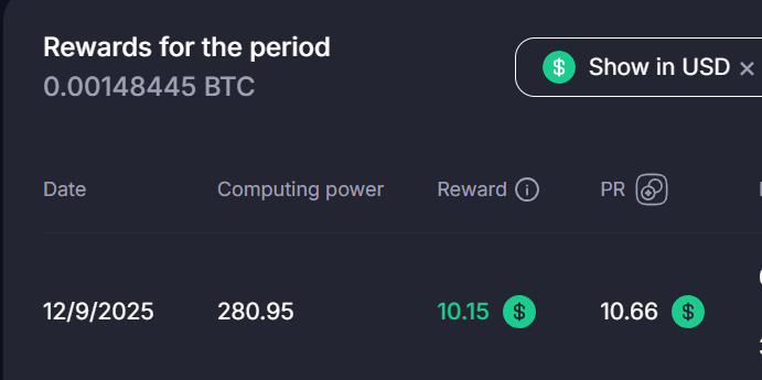 Latest mining payout screenshot from GoMining dashboard